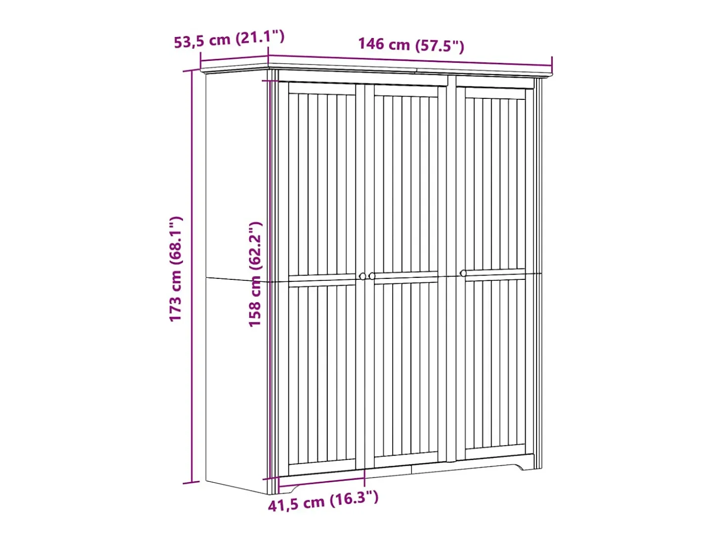 Roupeiro BODO 146x53,5x173 cm madeira de pinho maciça branco