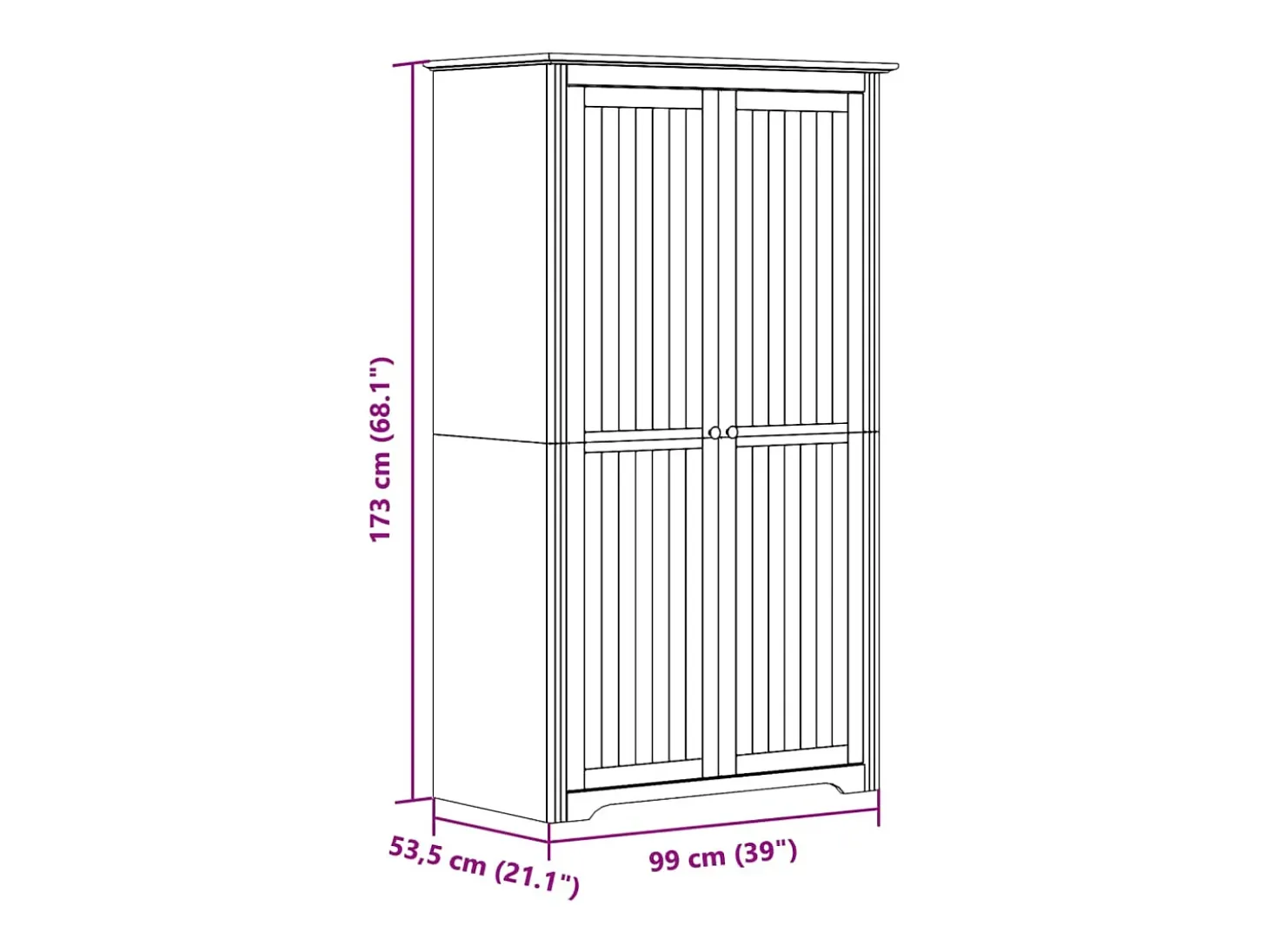 Roupeiro BODO 99x53,5x173 cm pinho maciço branco e castanho