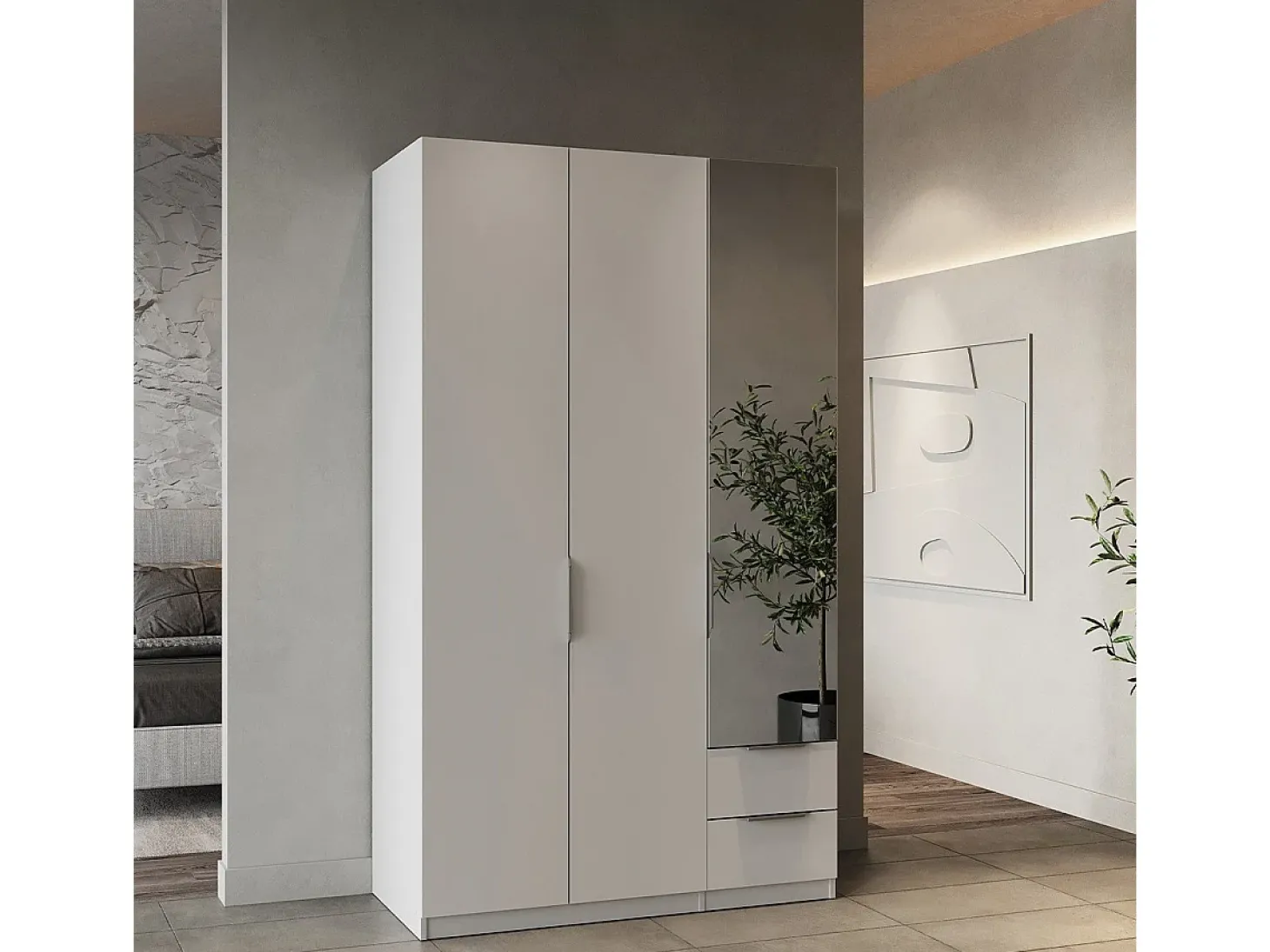 Roupeiro c/espelho AMBIHOME SHADE 10 - Branco, C119xP51xA203cm
