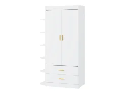 Roupeiro com 2 portas 2 gavetas e 6 prateleiras L100 cm branco e dourado - GRIMORI