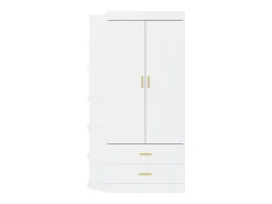 Roupeiro com 2 portas 2 gavetas e 6 prateleiras L100 cm branco e dourado - GRIMORI