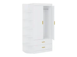 Roupeiro com 2 portas 2 gavetas e 6 prateleiras L100 cm branco e dourado - GRIMORI