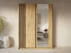 roupeiro com 2 portas de correr com espelho L150 cm cores natural e preto - CALELA