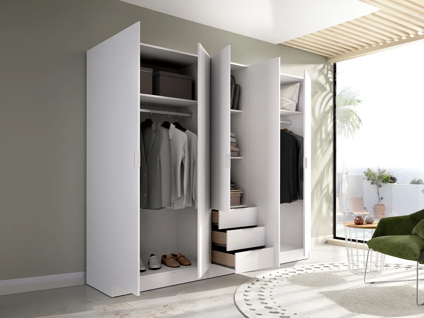 Roupeiro com 5 portas e 3 gavetas branco - LISTOWEL