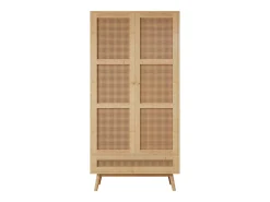 Roupeiro com espaço para pendurar roupa e 2 portas em rattan - Cor natural clara
