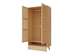 Roupeiro com espaço para pendurar roupa e 2 portas em rattan - Cor natural clara