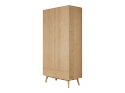 Roupeiro com espaço para pendurar roupa e 2 portas em rattan - Cor natural clara