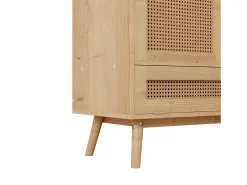 Roupeiro com espaço para pendurar roupa e 2 portas em rattan - Cor natural clara