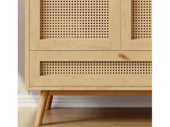 Roupeiro com espaço para pendurar roupa e 2 portas em rattan - Cor natural clara