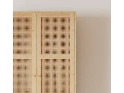 Roupeiro com espaço para pendurar roupa e 2 portas em rattan - Cor natural clara