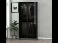 Roupeiro compacto antracite com prateleiras e cabideiros - RIVOLI - 90 x 210 x 52 cm