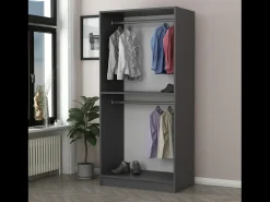 Roupeiro compacto antracite com prateleiras e cabideiros - RIVOLI - 90 x 210 x 52 cm