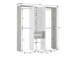 Roupeiro Dalala, Estrutura para roupeiro, Roupeiro aberto sem portas, Roupeiro, 179x50h202 cm, Branco e Cimento