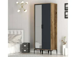 Roupeiro Dbergonz 2 portas, Móveis de quarto, Roupeiro, Roupeiro, 80x201h48 cm, Nogueira e Antracite