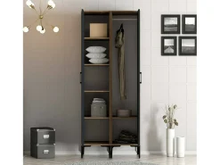Roupeiro Dbergonz 2 portas, Móveis de quarto, Roupeiro, Roupeiro, 80x201h48 cm, Nogueira e Antracite