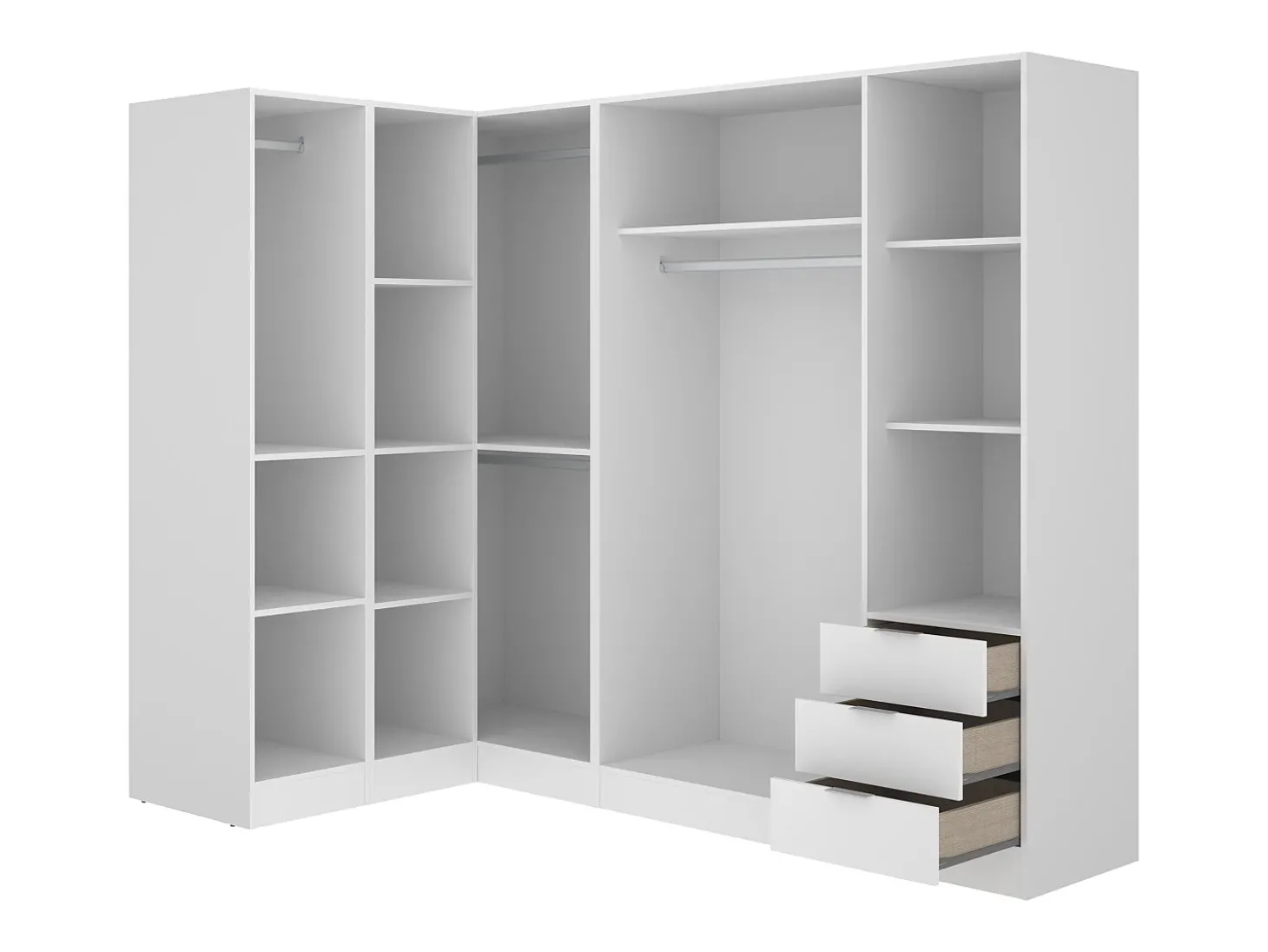 Roupeiro de canto com 6 portas e 3 gavetas C213 cm branco - LISTOWEL