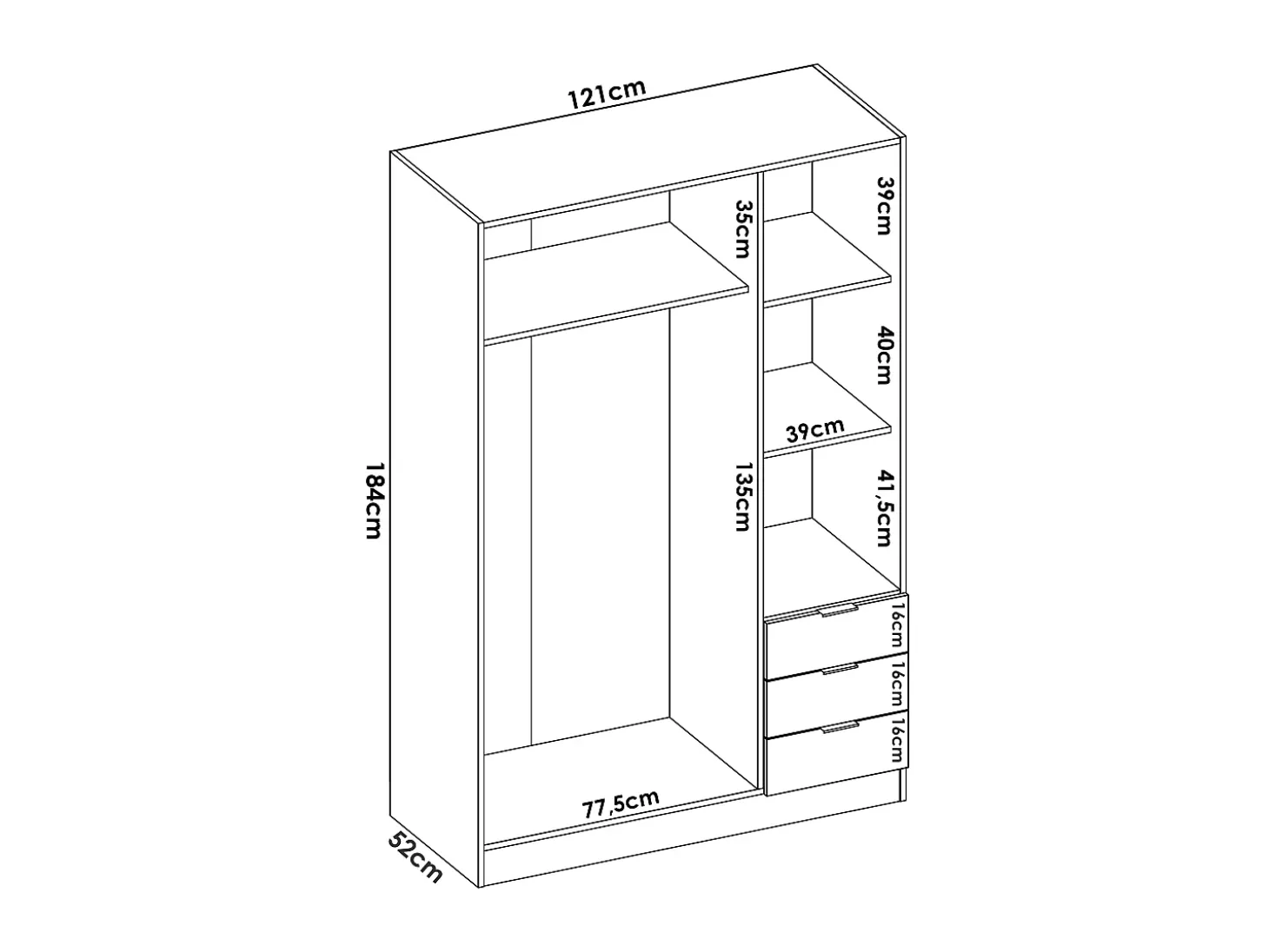 Roupeiro de canto com 6 portas e 3 gavetas C213 cm branco - LISTOWEL