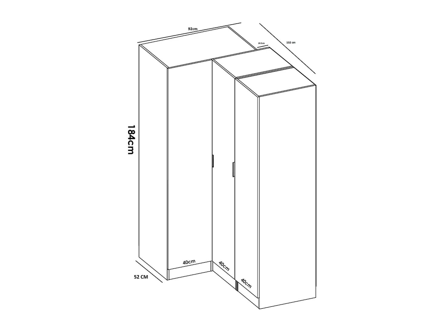 Roupeiro de canto com 6 portas e 3 gavetas C213 cm branco - LISTOWEL