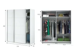 Roupeiro Dmace, Roupeiro de quarto com 2 portas de correr, Armário com varão e 2 prateleiras, 150x60h200 cm, Branco