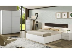 Roupeiro Dmace, Roupeiro de quarto com 2 portas de correr, Armário com varão e 2 prateleiras, 150x60h200 cm, Branco