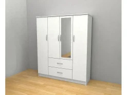 Roupeiro DN 4 Portas, com Espelho Branco 190x160x50cm