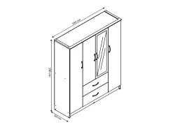 Roupeiro DN 4 Portas, com Espelho Branco 190x160x50cm
