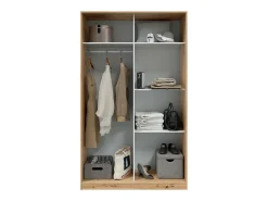 Roupeiro Dnoce, Roupeiro de quarto com 2 portas de correr, Armário com 4 prateleiras e varão, 120x50h200 cm, Carvalho Nodi