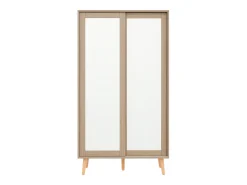 Roupeiro infantil com 2 portas de correr e bengaleiro, branco e natural, 80 × 45,7 × 141,5 cm