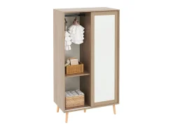 Roupeiro infantil com 2 portas de correr e bengaleiro, branco e natural, 80 × 45,7 × 141,5 cm