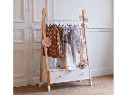 Roupeiro infantil de madeira e branco com gaveta LOU