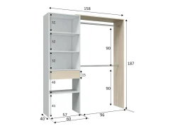 Roupeiro Miramar, Estrutura para roupeiro, Roupeiro aberto sem portas, Roupeiro, 158x40h187 cm, Branco e Carvalho