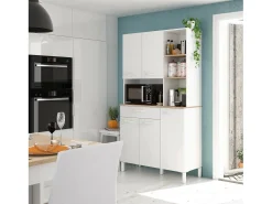 Roupeiro multiusos Dgalass, Armário auxiliar de cozinha, Aparador com 5 portas e 1 gaveta com prateleiras, Roupeiro aberto, 108x40h186 cm, Branco e Carvalho