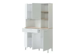 Roupeiro multiusos Dgalass, Armário auxiliar de cozinha, Aparador com 5 portas e 1 gaveta com prateleiras, Roupeiro aberto, 108x40h186 cm, Branco e Carvalho