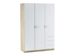 Roupeiro NINA 3 portas 3 gavetas 121x180 cm Madeira e Branco - Armazenamento Otimizado, Design Contemporâneo, Fabricação Europeia