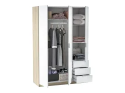 Roupeiro NINA 3 portas 3 gavetas 121x180 cm Madeira e Branco - Armazenamento Otimizado, Design Contemporâneo, Fabricação Europeia