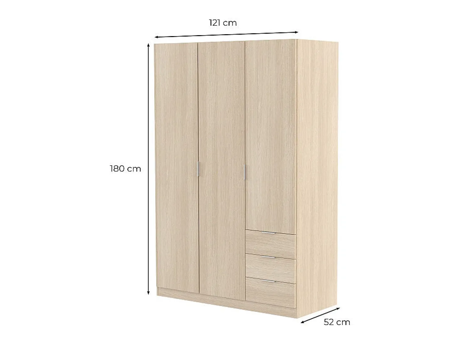 Roupeiro NINA 3 portas 3 gavetas 121x180 cm Madeira e Branco - Armazenamento Otimizado, Design Contemporâneo, Fabricação Europeia