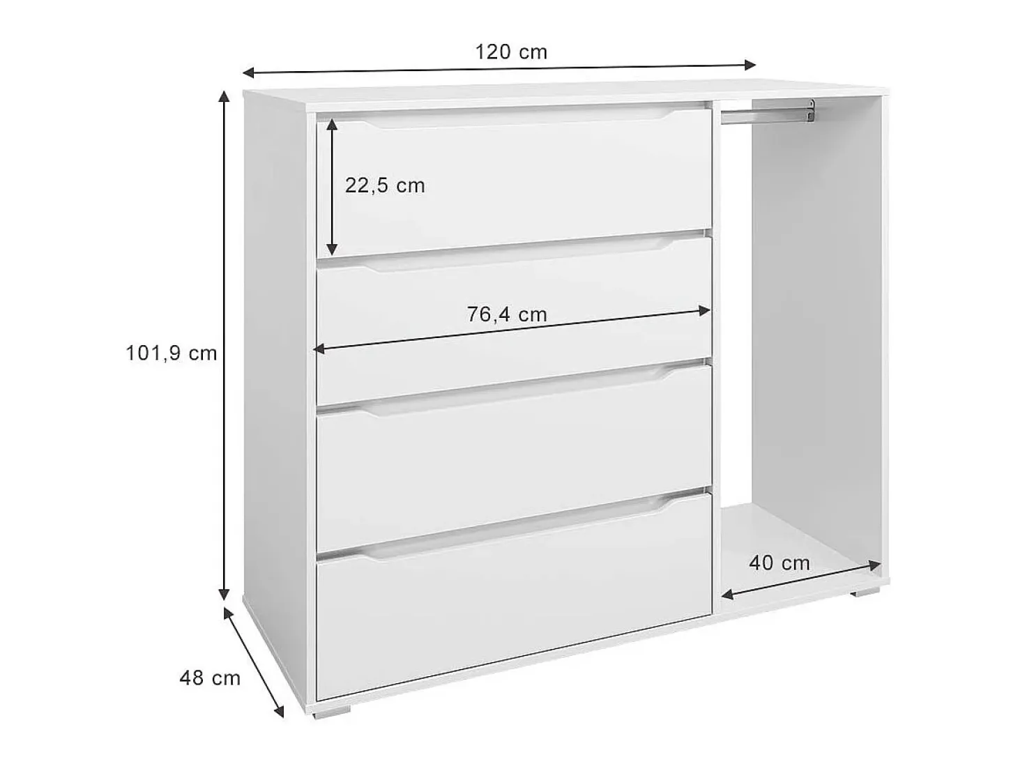 Roupeiro para crianças branco 120x48x101.9 ruben