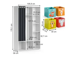Roupeiro para crianças branco 105.8x38x178.1 luigi