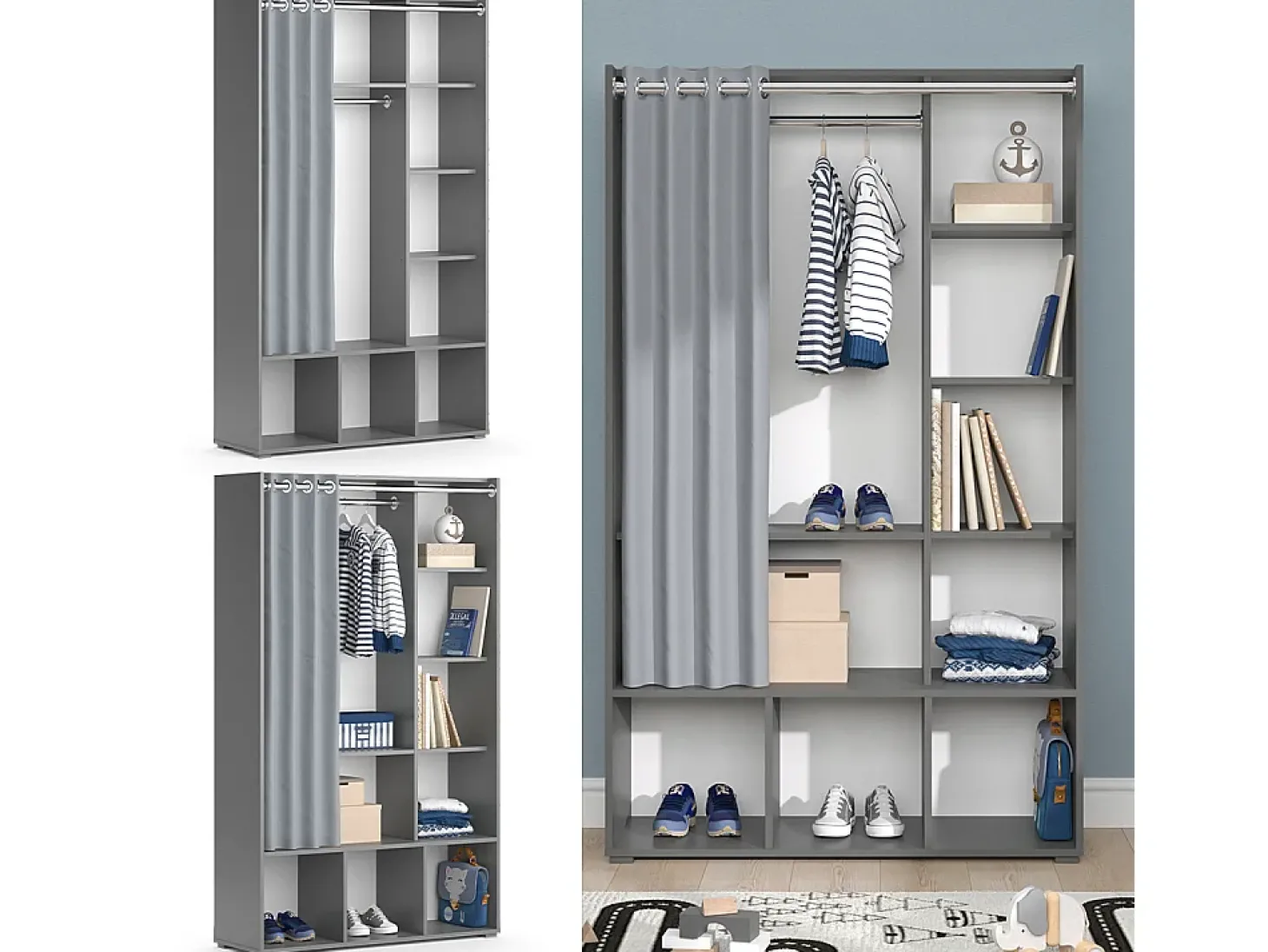 Roupeiro para crianças cinza 105.8x38x178.1 luigi