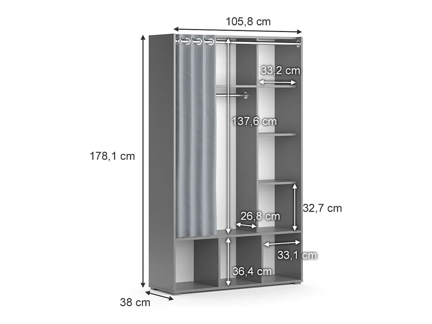 Roupeiro para crianças cinza 105.8x38x178.1 luigi