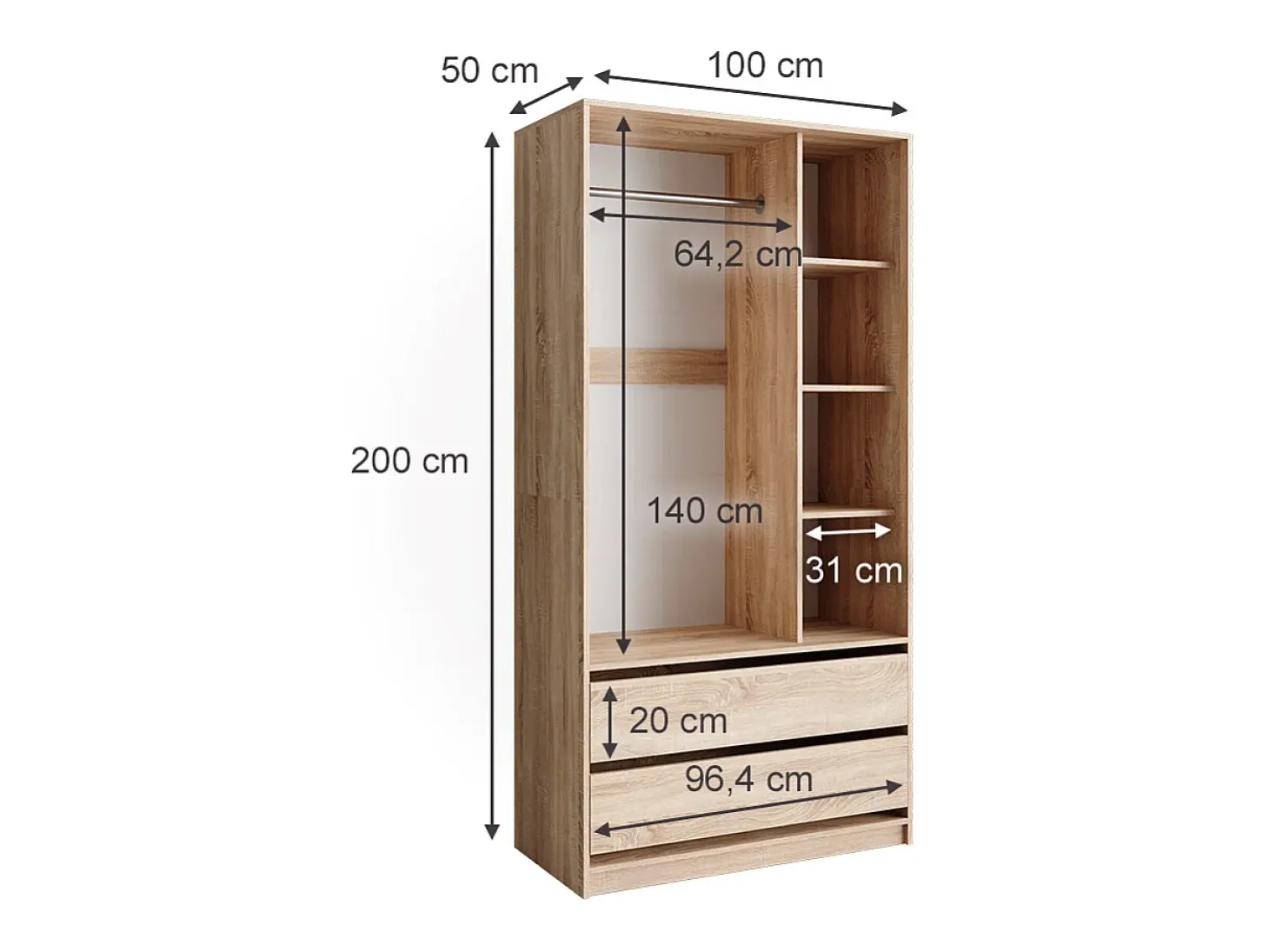 Roupeiro para crianças sonoma 100x50x200 elmo