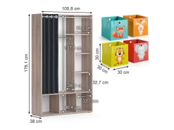 Roupeiro para crianças sonoma 105.8x38x178.1 luigi