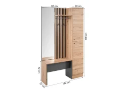 Roupeiro para hall 122x190x37 cm, acabamento natural, estilo industrial