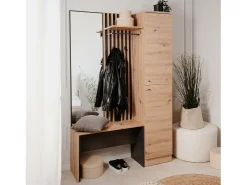 Roupeiro para hall 122x190x37 cm, acabamento natural, estilo industrial