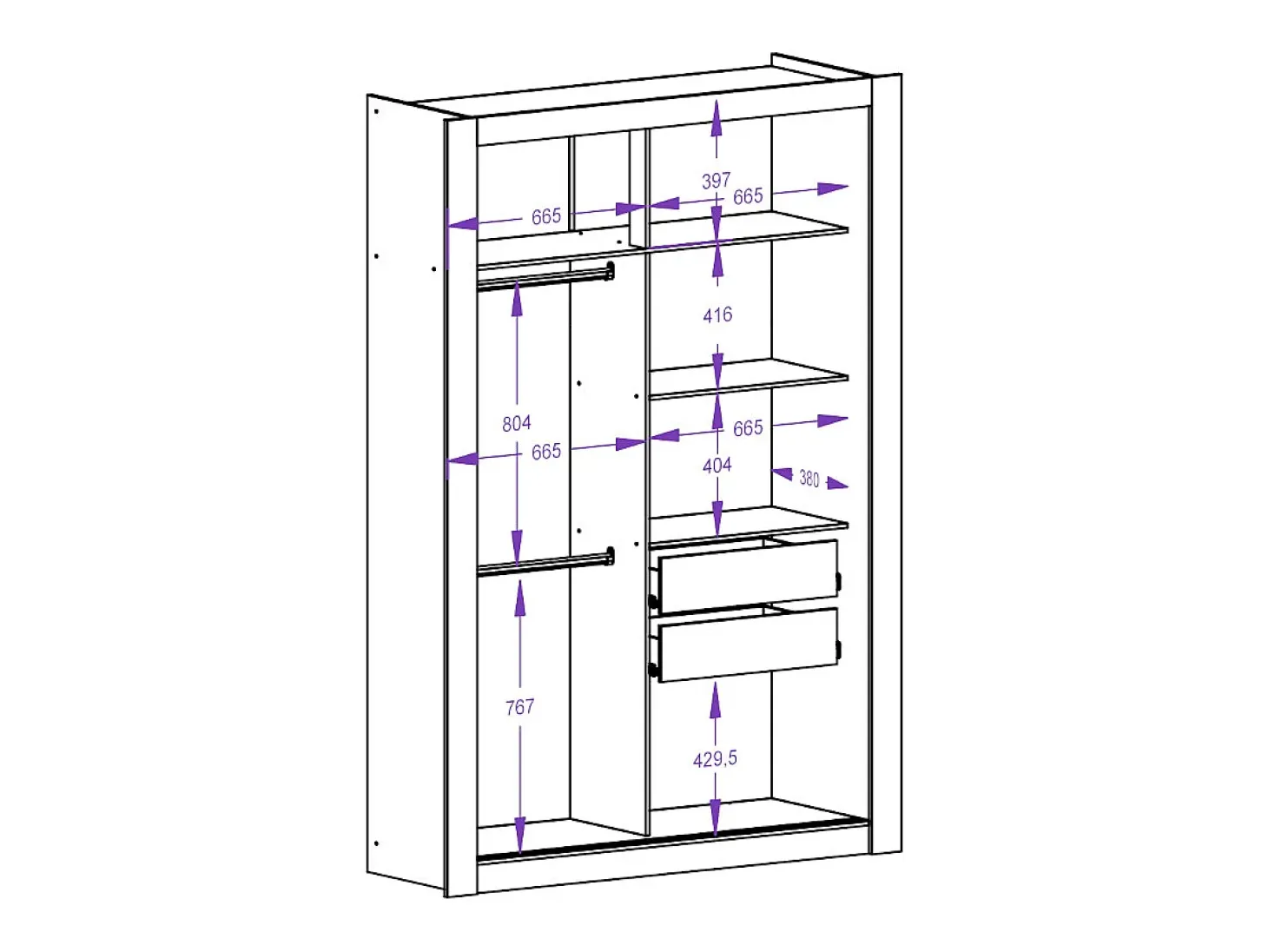 Roupeiro PETTERI - 2 portas deslizantes - Com espelho - C 152 cm - Branco