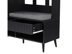 Roupeiro preto com 1 porta, 2 gavetas, 4 ganchos e 1 banco 100 x 35 x 180 cm