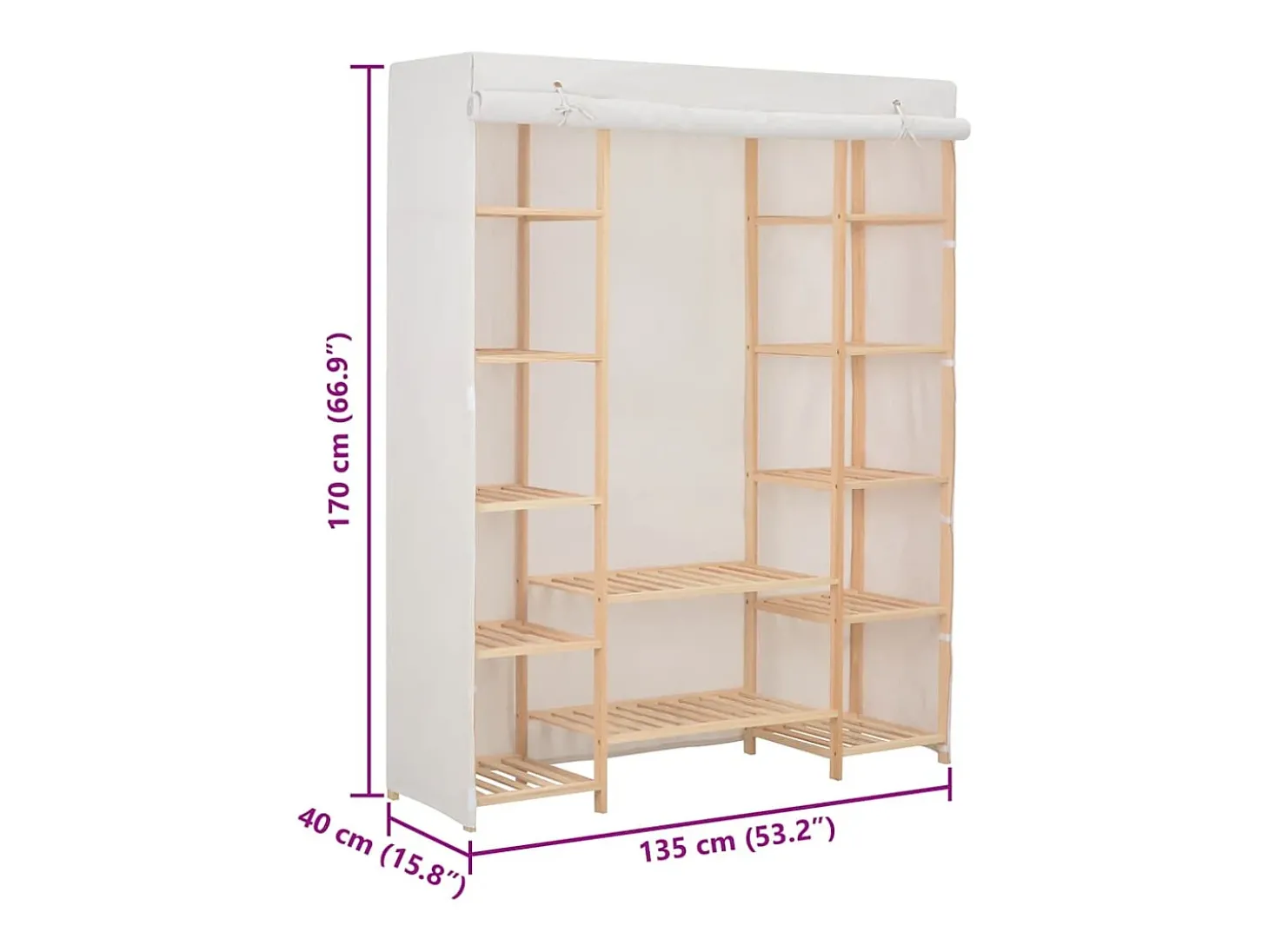 Roupeiro 135x40x170 cm tecido branco