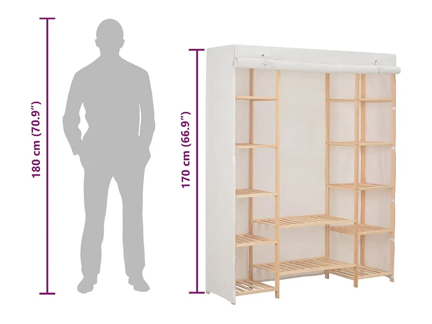 Roupeiro 135x40x170 cm tecido branco