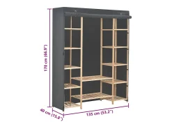 Roupeiro 135x40x170 cm tecido cinzento