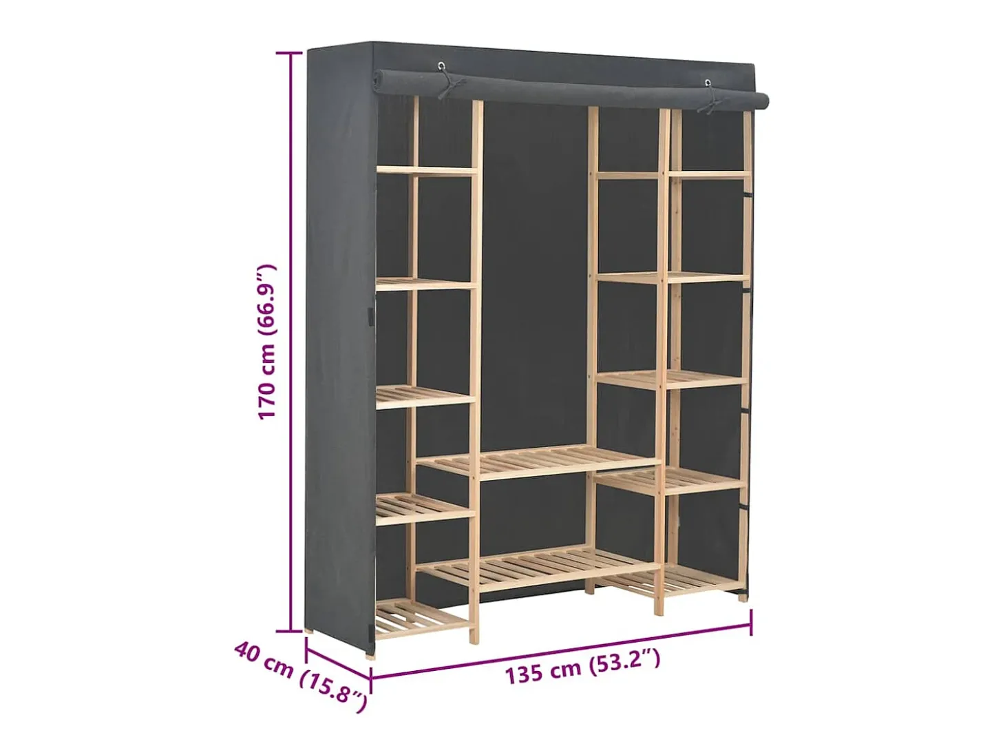 Roupeiro 135x40x170 cm tecido cinzento